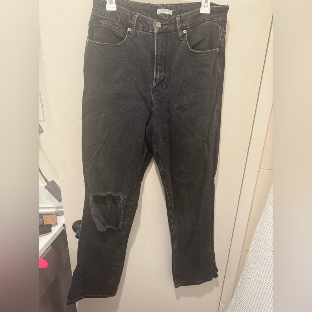 Good American Wide Leg Black Jeans W/ Slit